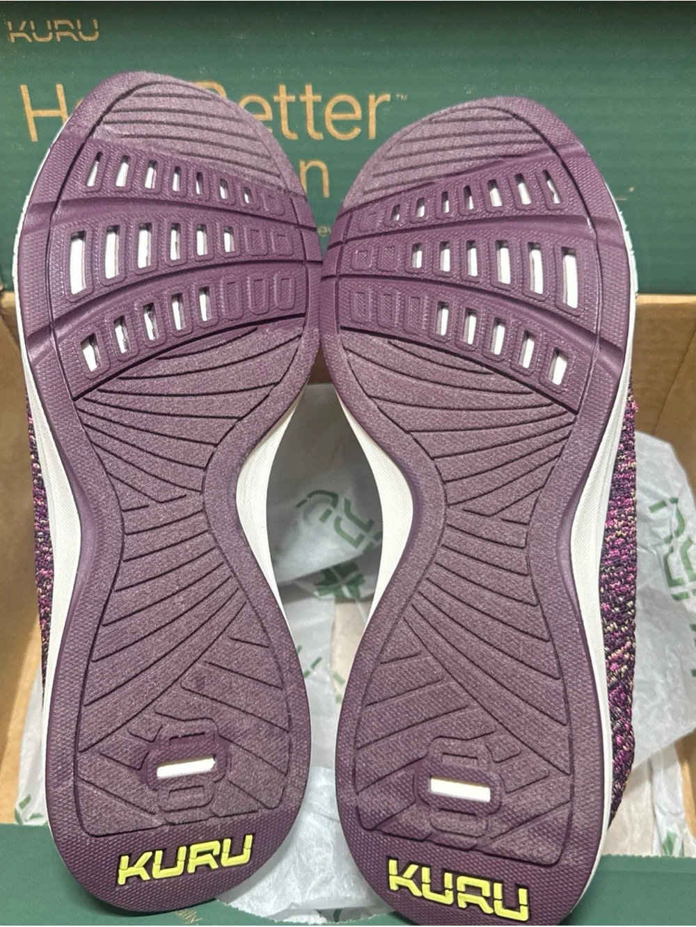 KURU Stride Women’s 9.5Slip-On Knit Sneakers in Purple with Pink & Black Accents